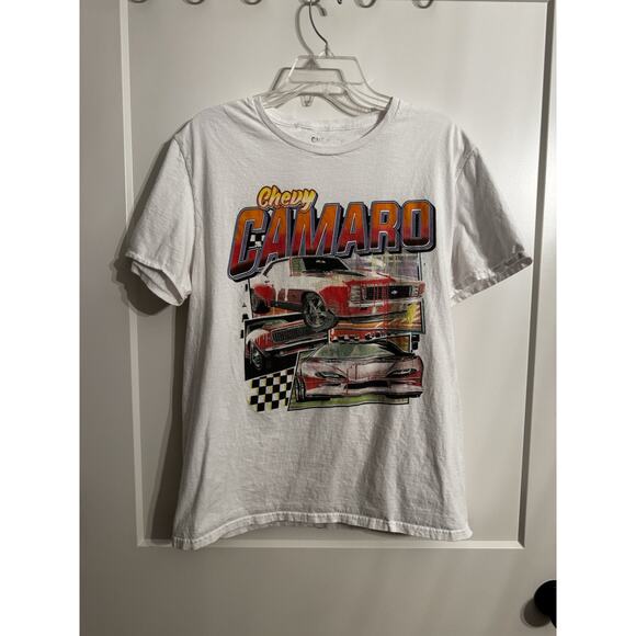 Chevy Camaro Shirt Men Large White Crew Neck Short Sleeve Graphic Stretch Casual - Picture 1 of 7